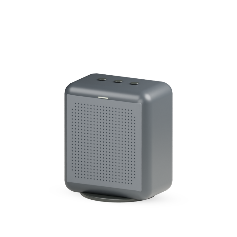 Graphite speaker with a perforated grille and three top controls